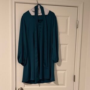 Teal Long-Sleeve Dress with Scarf